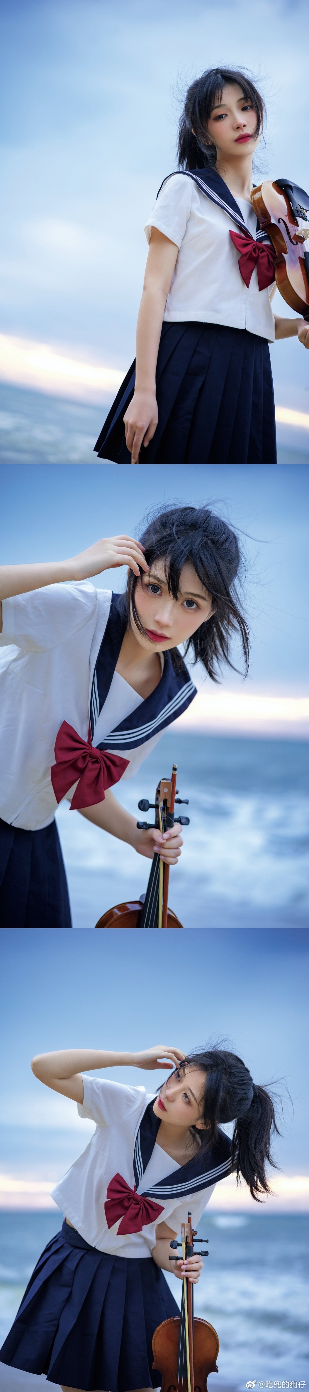 图片[4]-JK制服 少女写真 6時の日の出に、海の演奏に耳を傾けて@二茹Ruth-米哈社