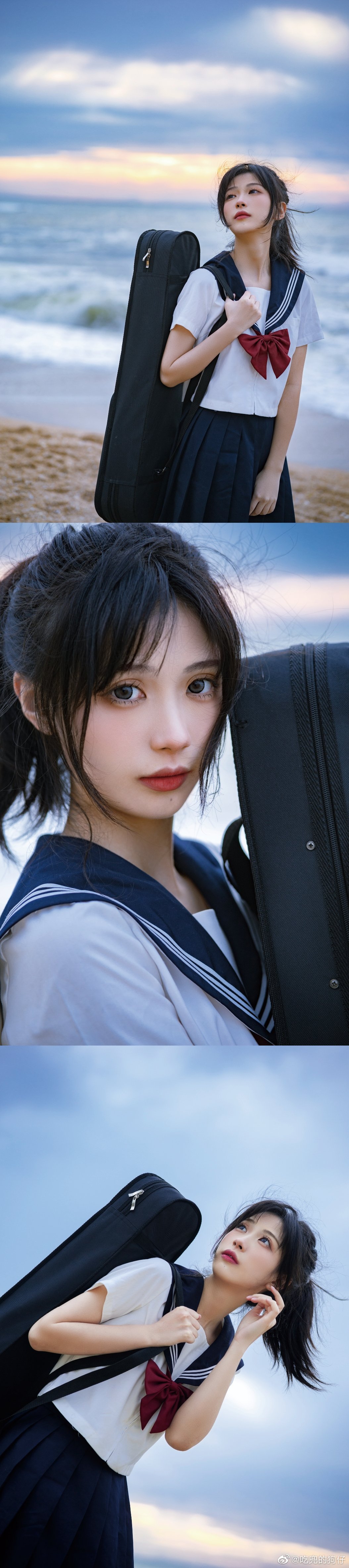 图片[5]-JK制服 少女写真 6時の日の出に、海の演奏に耳を傾けて@二茹Ruth-米哈社