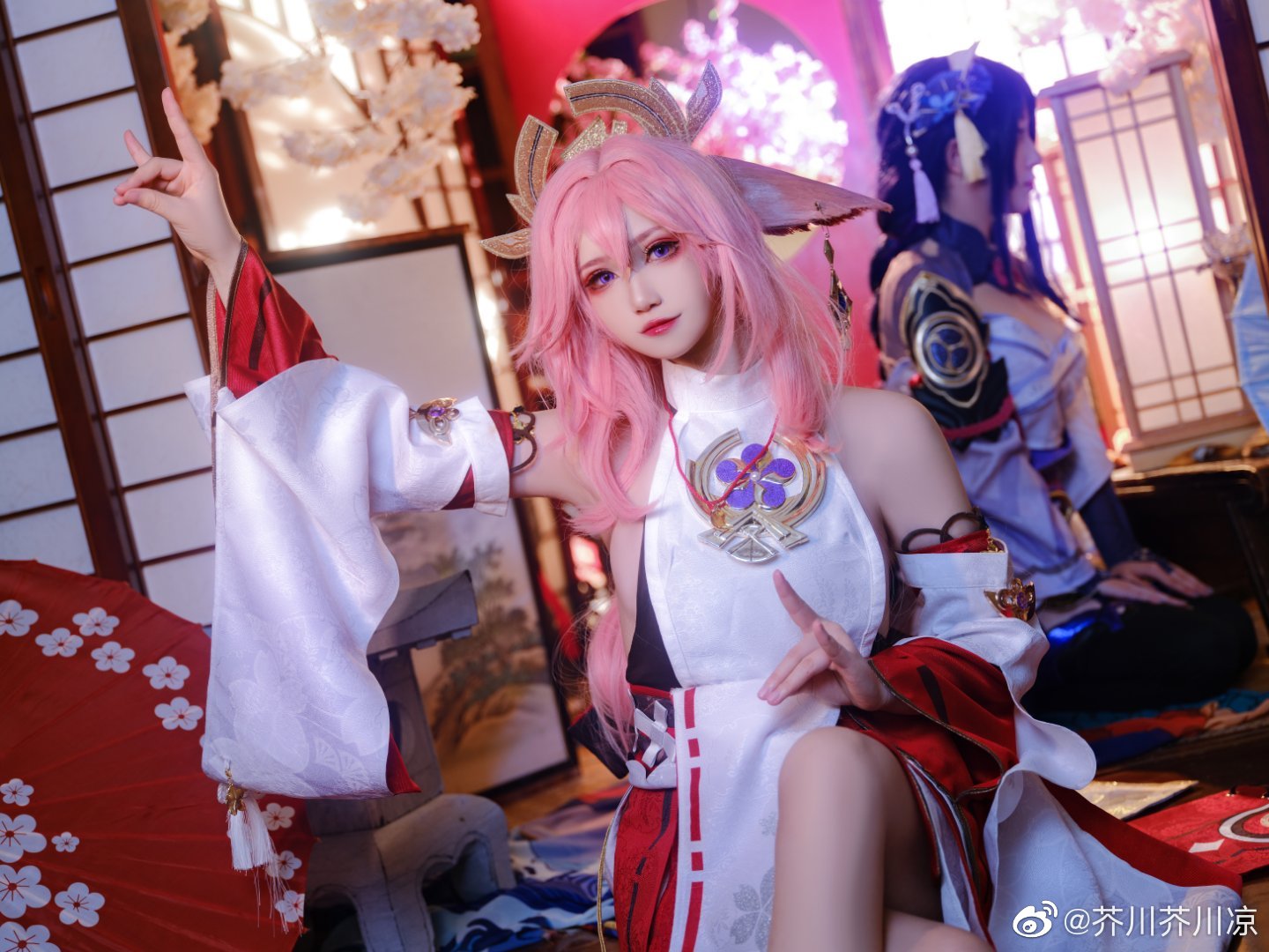【COS】不用担心，遇到危险，我会出手的。 原神 雷电将军@芥川芥川凉 八重神子@樱苒苒 COSPLAY-第3张