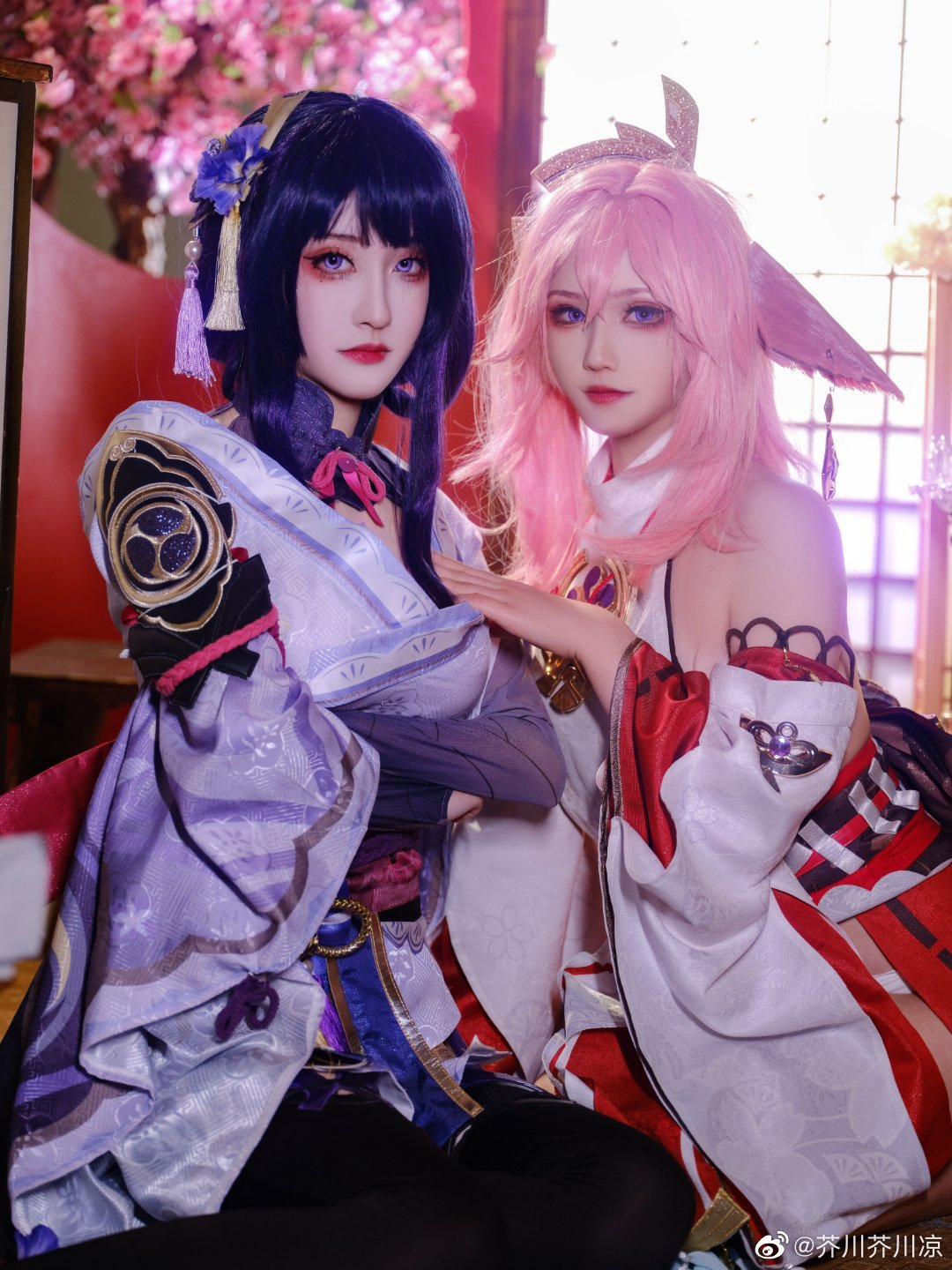 【COS】不用担心，遇到危险，我会出手的。 原神 雷电将军@芥川芥川凉 八重神子@樱苒苒 COSPLAY-第8张