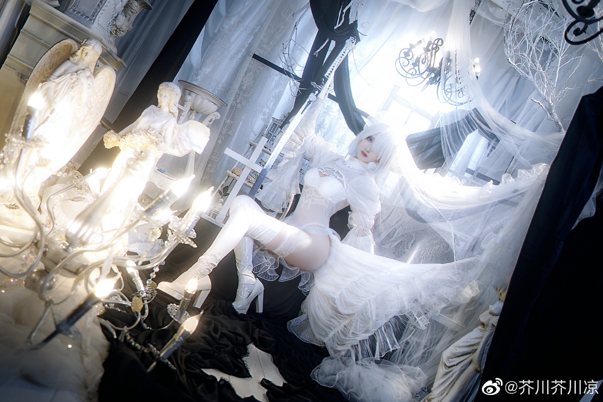 【COS】人类荣光永存 尼尔机械纪元 2B白花嫁@芥川芥川凉 2b黑花嫁@樱苒苒 COSPLAY-第4张