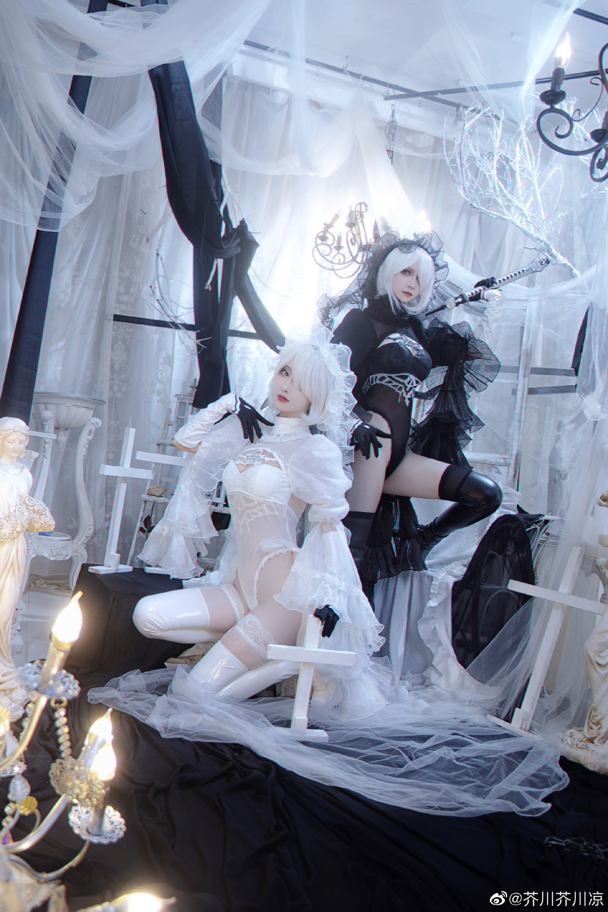 【COS】人类荣光永存 尼尔机械纪元 2B白花嫁@芥川芥川凉 2b黑花嫁@樱苒苒 COSPLAY-第9张