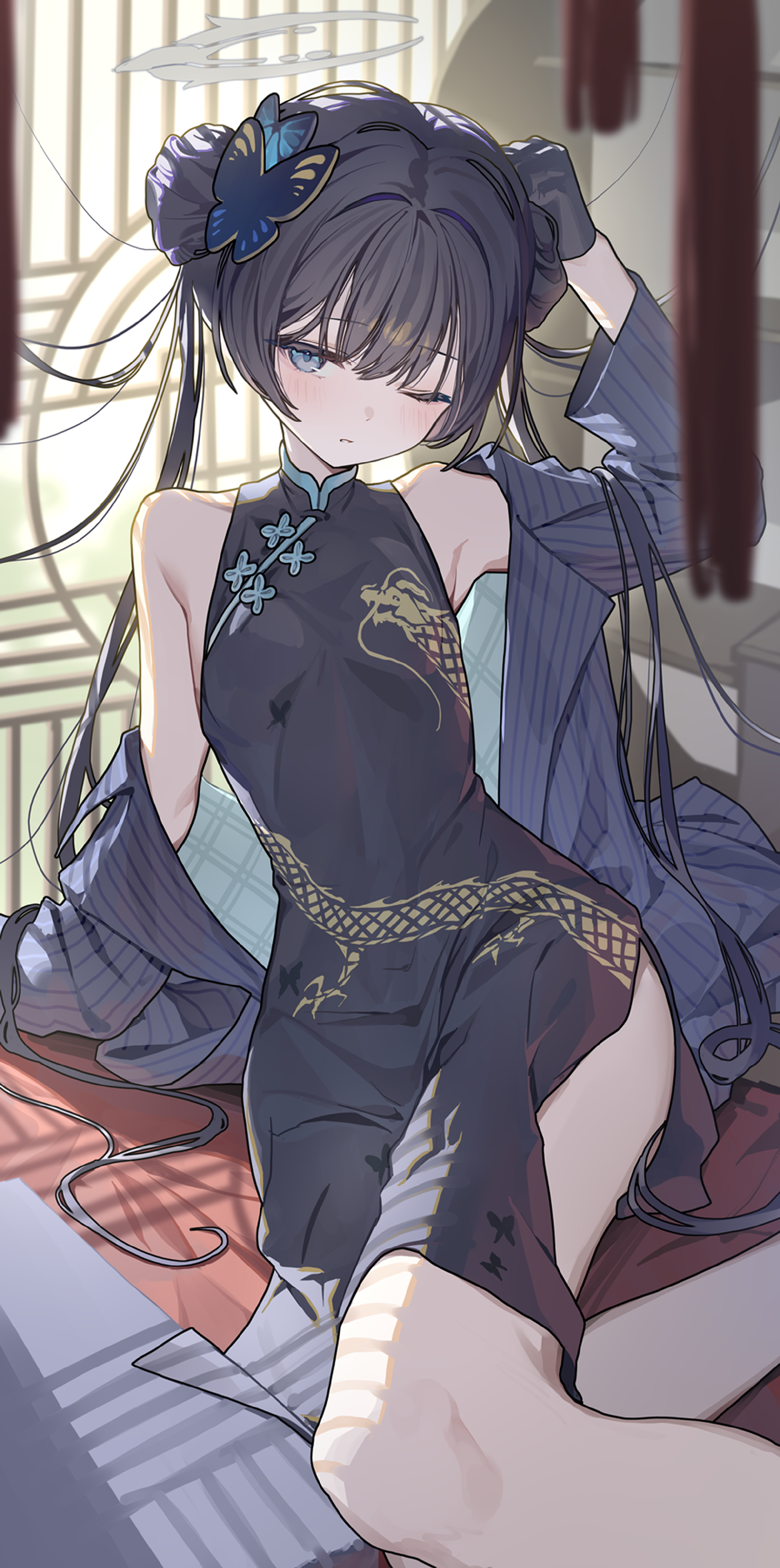 【插画美图】双马尾 白丝袜 黑发 兽耳少女壁纸推荐 P站美图-第15张