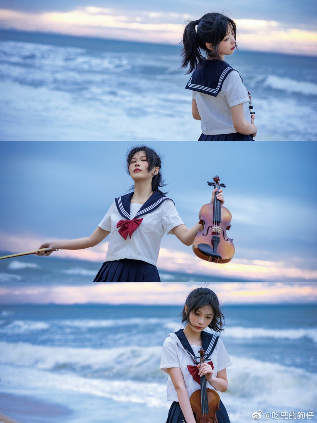 图片[3]-JK制服 少女写真 6時の日の出に、海の演奏に耳を傾けて@二茹Ruth-米哈社