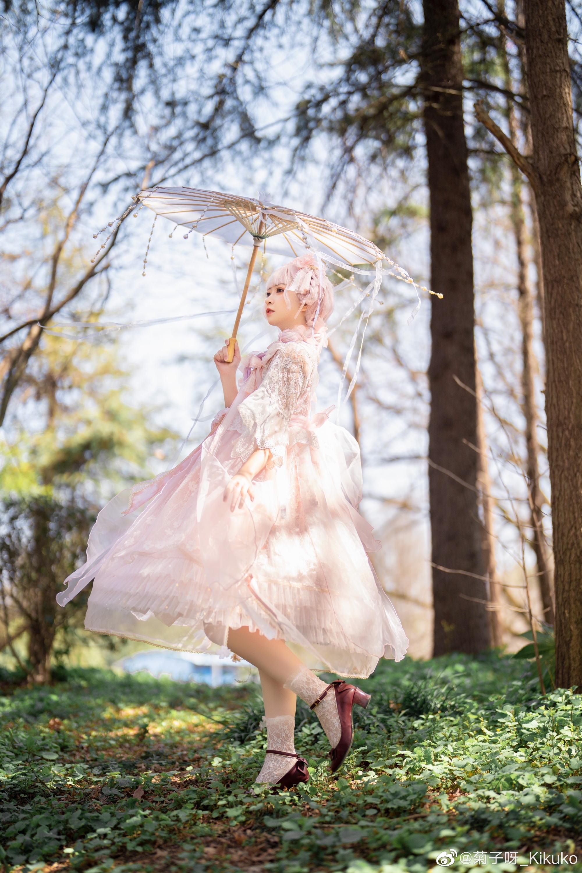 图片[1]-lolita装扮 ?樱花季要到啦！不来条樱花粉新裙裙？?@菊子呀_Kikuko-米哈社