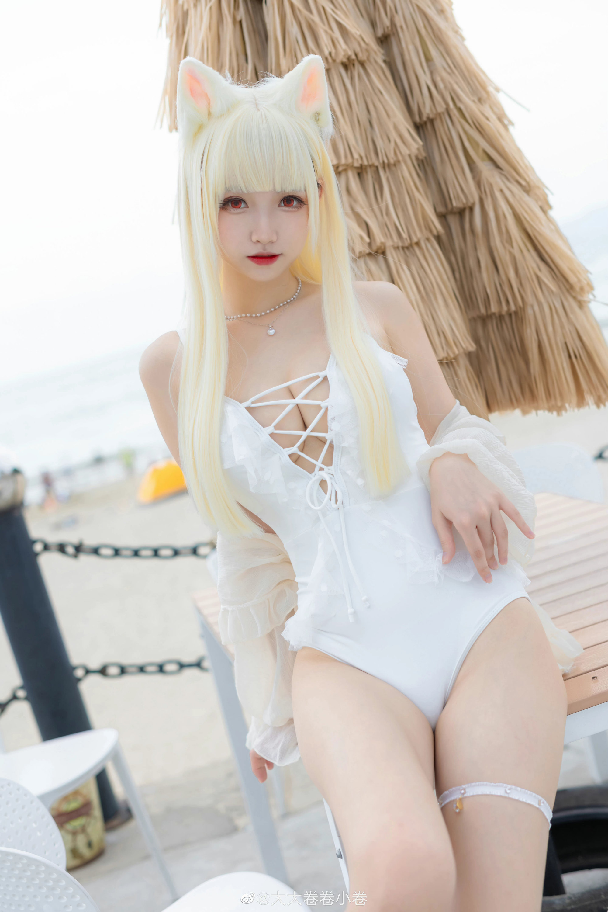 【COS】怜惜着渐渐消逝的夕阳残照，回想着再也不会归来的今日。猫耳泳装@大大卷卷小卷 摄影-第3张
