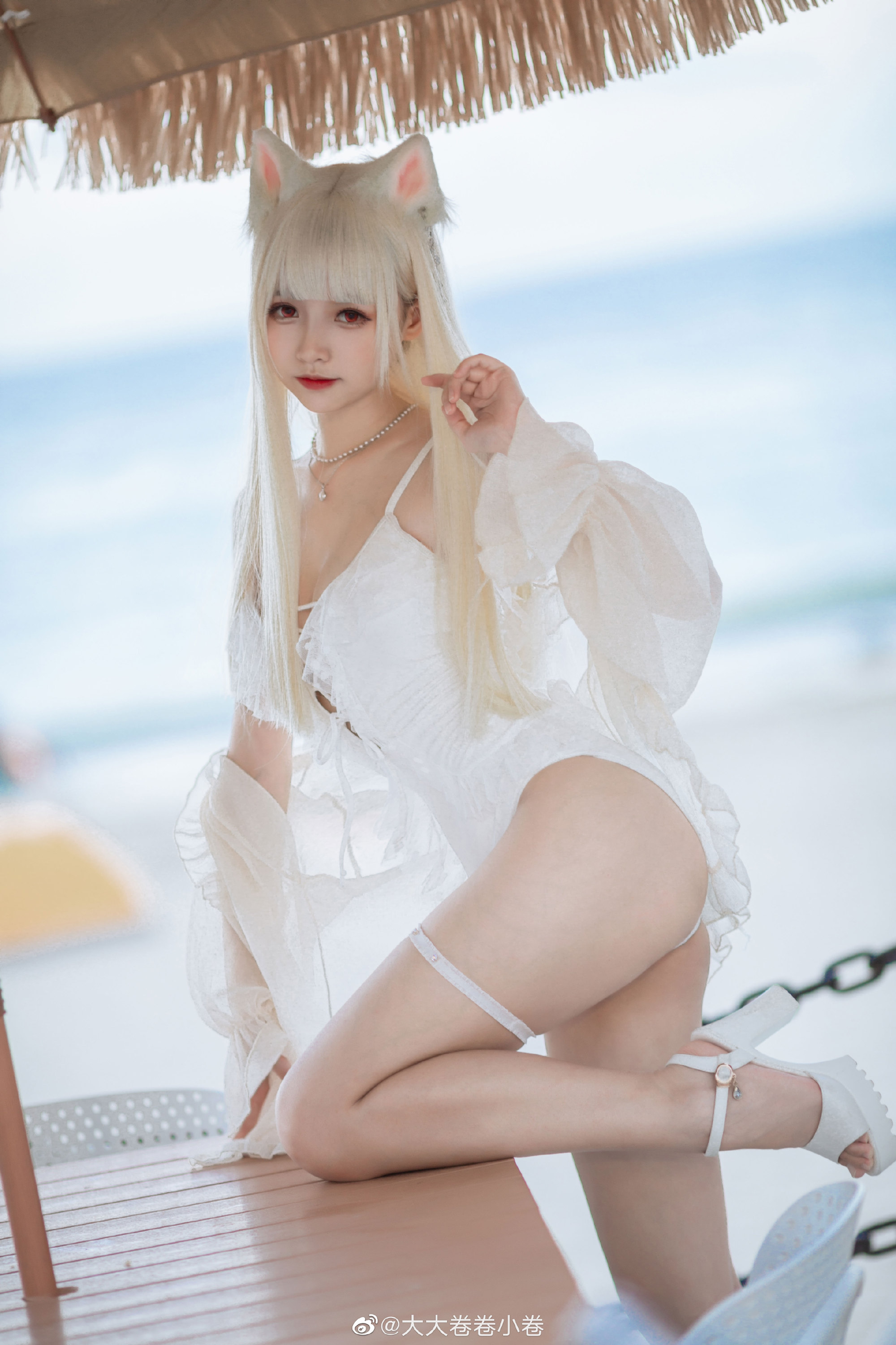 【COS】怜惜着渐渐消逝的夕阳残照，回想着再也不会归来的今日。猫耳泳装@大大卷卷小卷 摄影-第6张