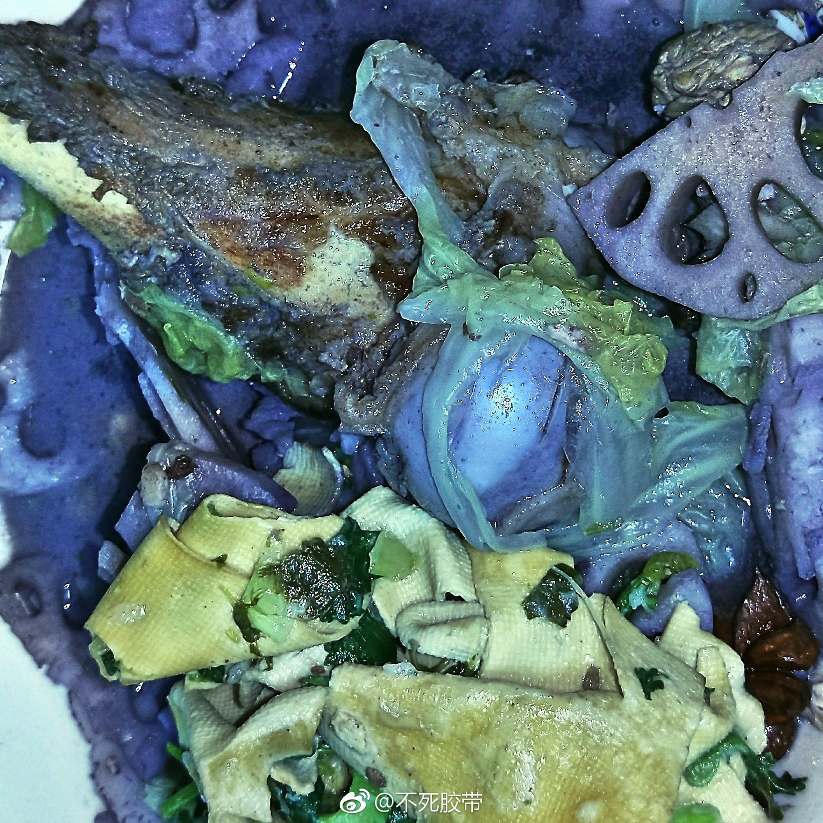 一个绘画过程，配色源于我妈做的料理—— 《大骨头炖白菜莲藕紫薯汤》 ​​​​