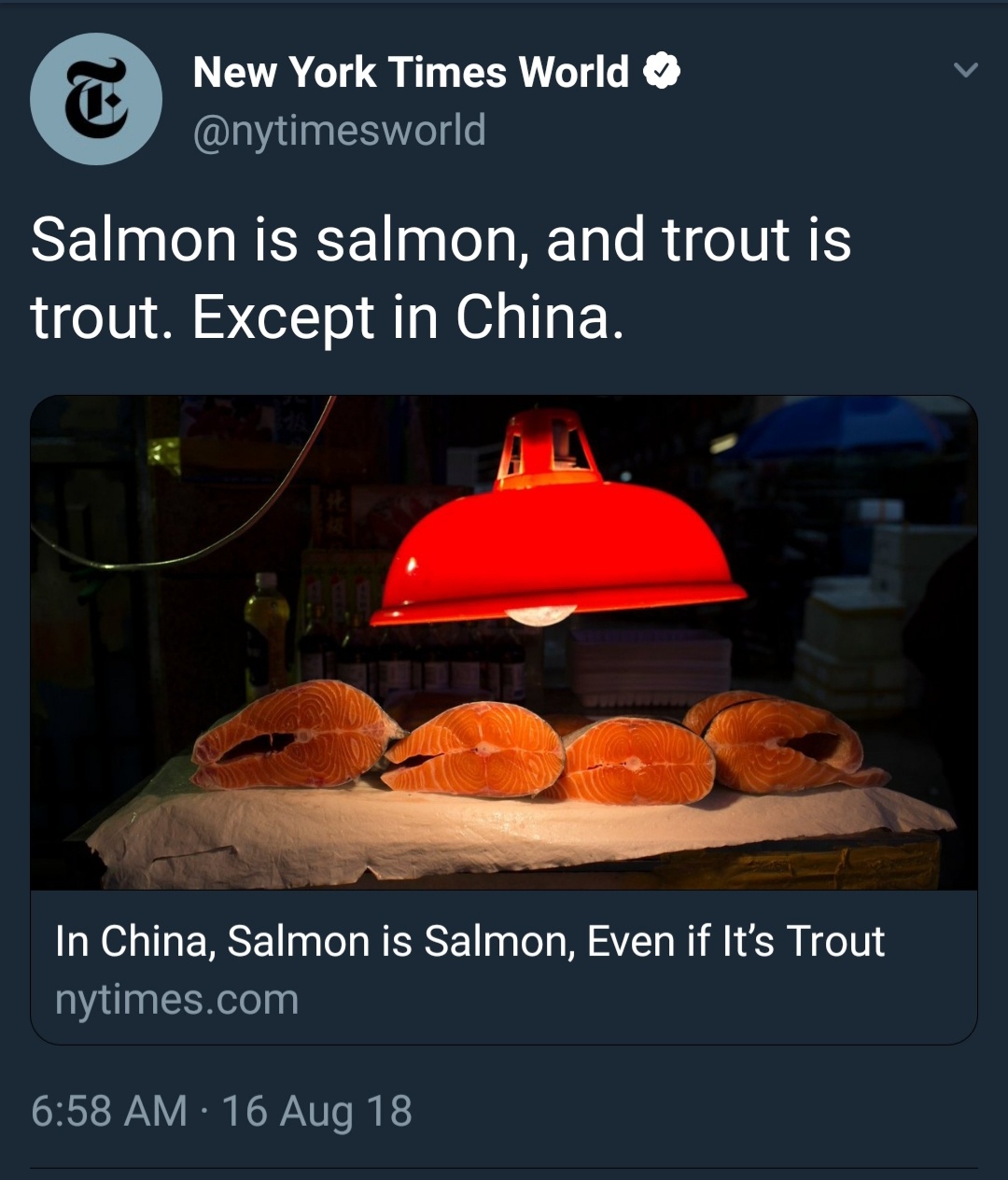 “三文鱼是三文鱼，虹鳟鱼是虹鳟鱼，但中国除外。”