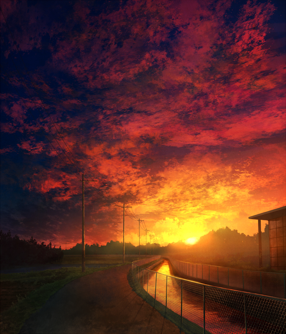 画师-美丽的夕阳与星空！日本画师mks的插画作品