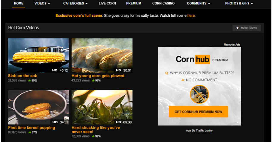 某年愚人节，PornHub童心大发，把全站首页都改成了玉米hub
