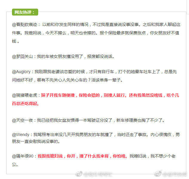 新买的车被女朋友借去开结果被刮了，该不该让她赔？