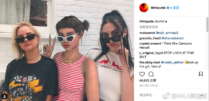 虚拟模特 Lil Miquela 在 Instagram 的粉丝数量超过54万