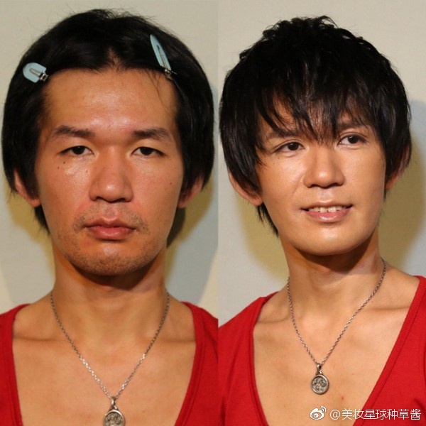最近日本的2CH论坛po出了男生化妆前后的对比照！