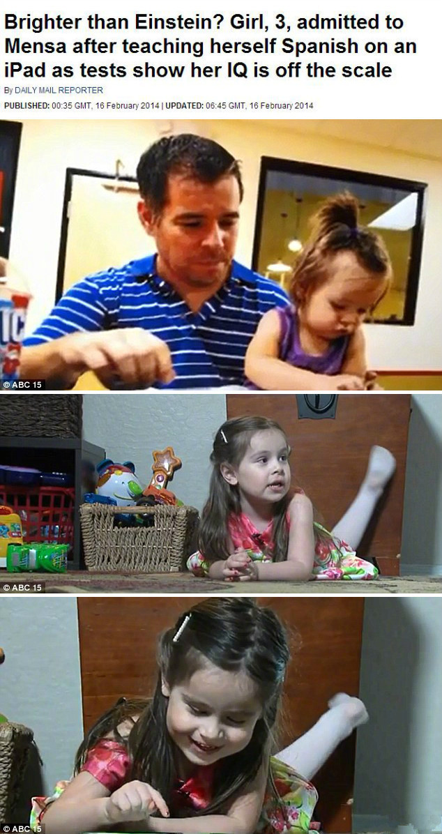 美国3岁女童Alexis Martin智商超过160已爆表，医生说太高测不出