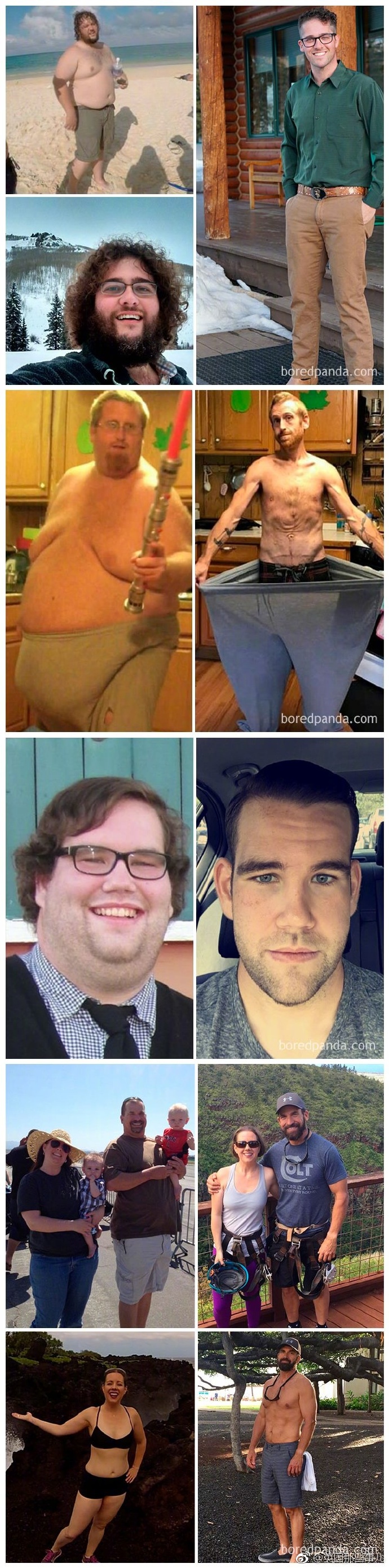 borepanda上又一群网友贴出了他们减肥瘦下来前后的样子