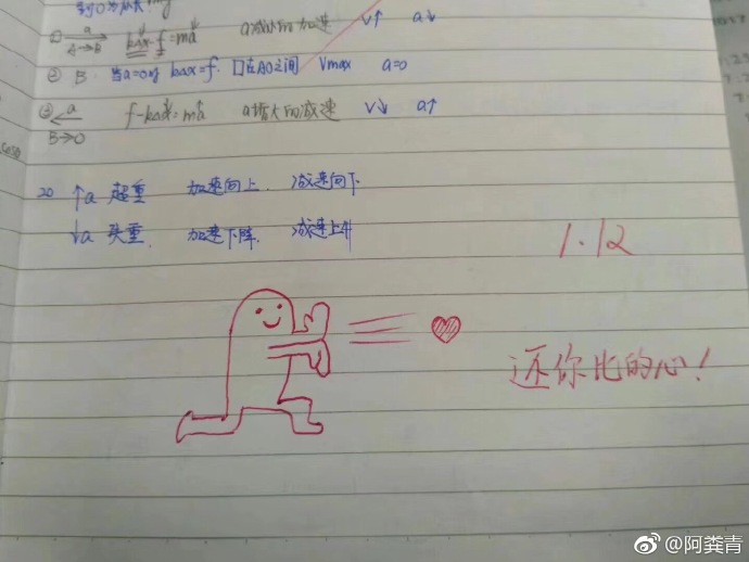 这个物理老师批作业也太可爱了吧！！！！！ ​​​​