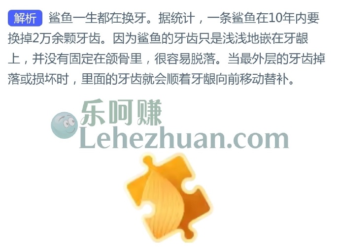 一条鲨鱼在10年内大约换掉多少颗牙齿？