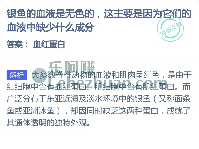 银鱼的血液是无色的，这主要是因为它们的血液中缺少什么成分？